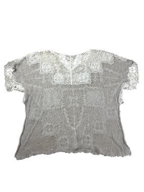 TRIP Shirt Womens XS/S Beige Linen Lace Crochet Embellished Summer Beach